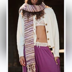 NWT FREE People Purple and Cream Knit Scarf